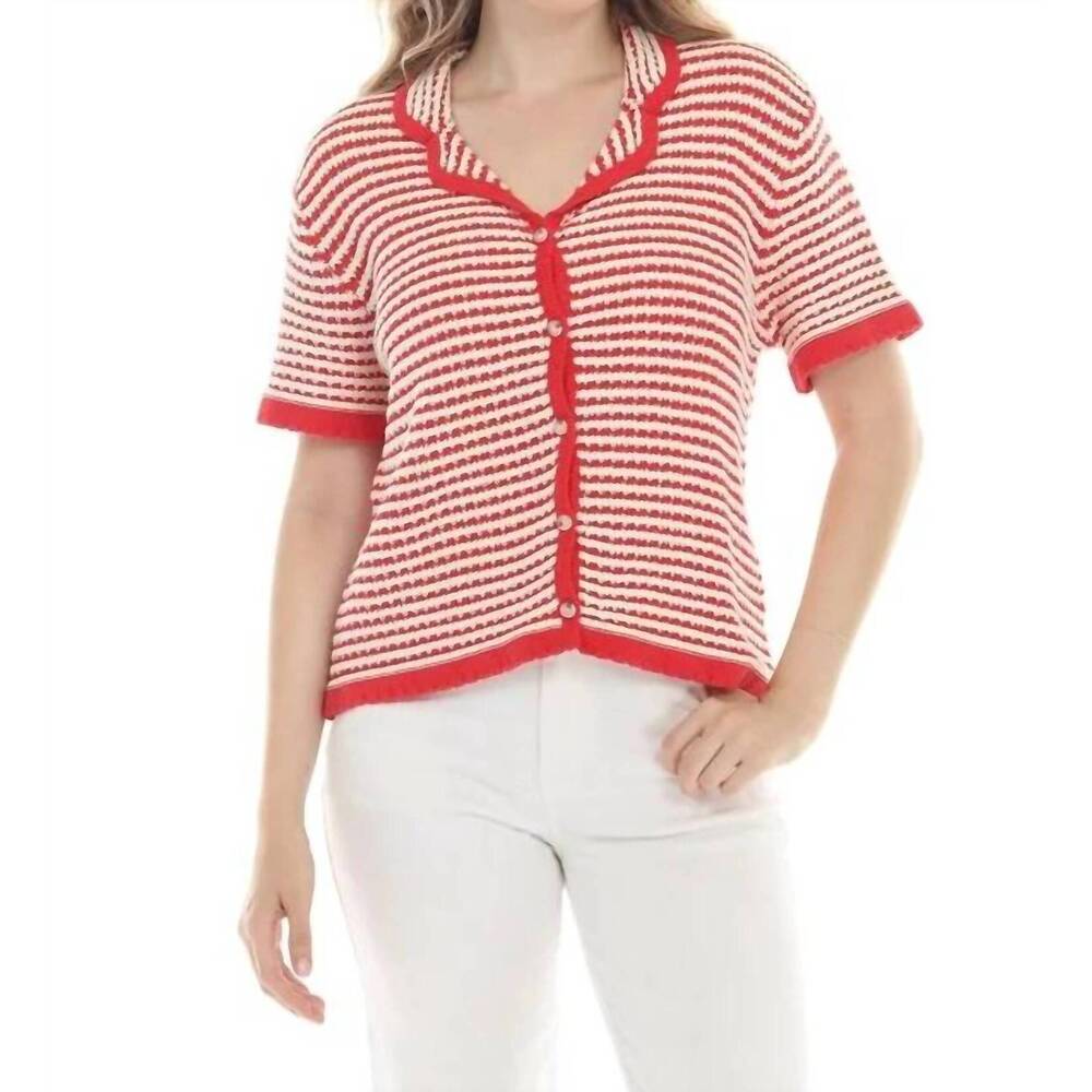 NEW RAIN + ROSE tatiana knit shirt in red
